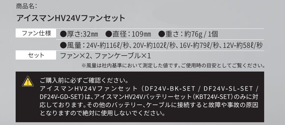 アイスマンHV24Vファンセット